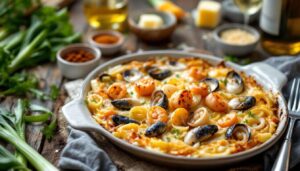 Lauch-Meeresfrüchte-Gratin: Einfach gemacht, aber festlich genug für besondere Abende